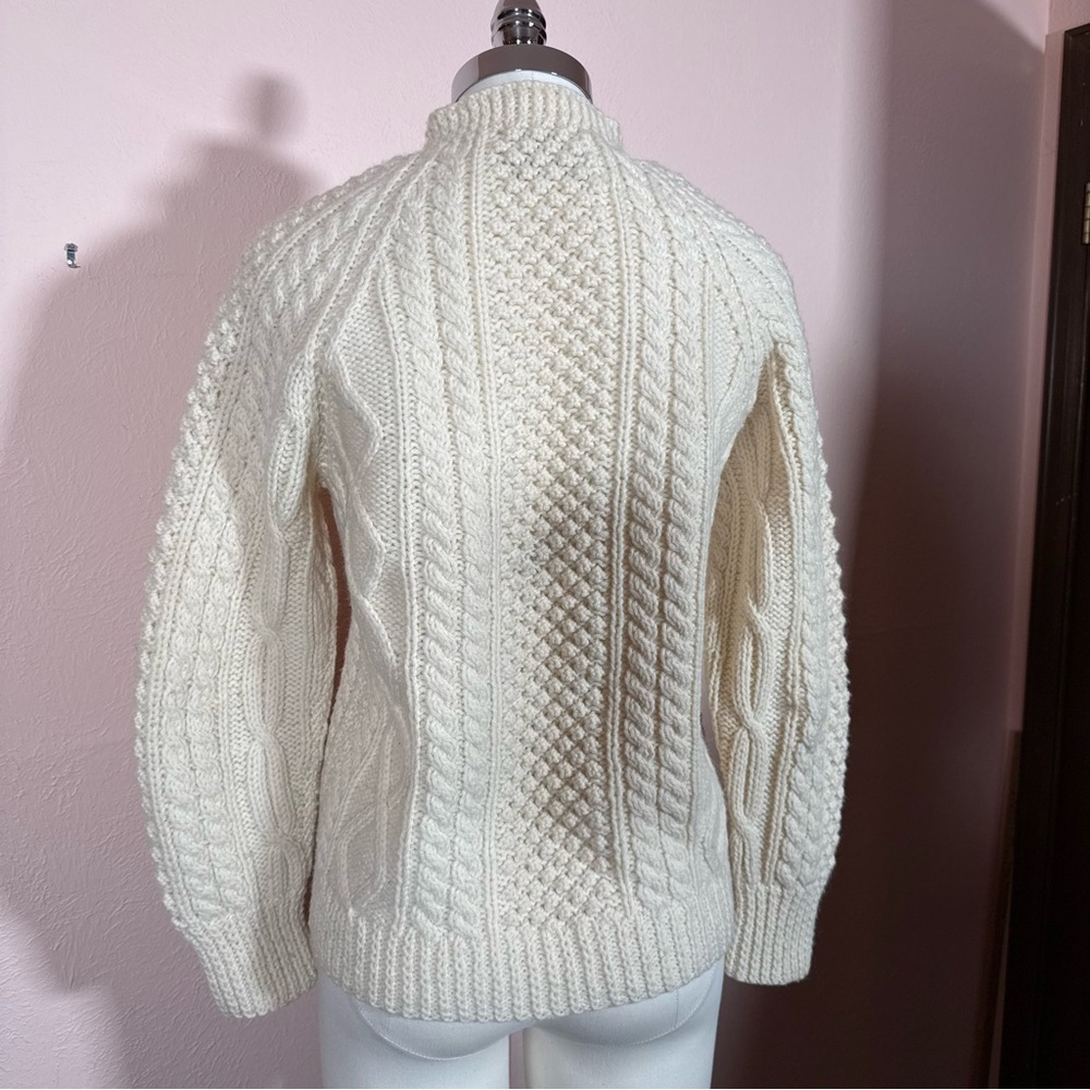 Vintage 1950’s hand knit Cable Knit Irish wool Cream Cardigan sweater fisherman - Picture 7 of 13